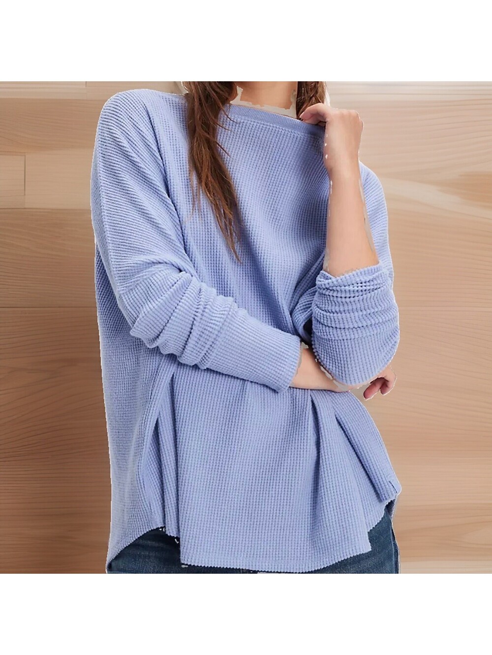 NEW Free People  We The Free Latte Blues Solid Thermal Oversized Womens XS